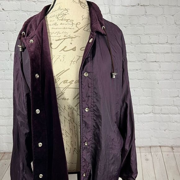 Vintage CS Signature Reversible Velvet Purple Coat Drawstring Jacket Sz Large - Picture 3 of 8